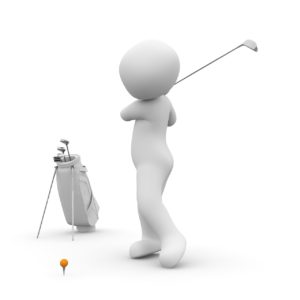 ゴルフのスイングをしている人型の3Dモデル